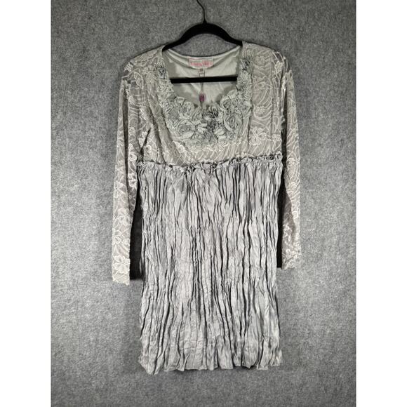 Pretty Angel Dress Women L Gray Silk Embroidered Floral Lagenlook‎ Hippie Fairy - Picture 1 of 8